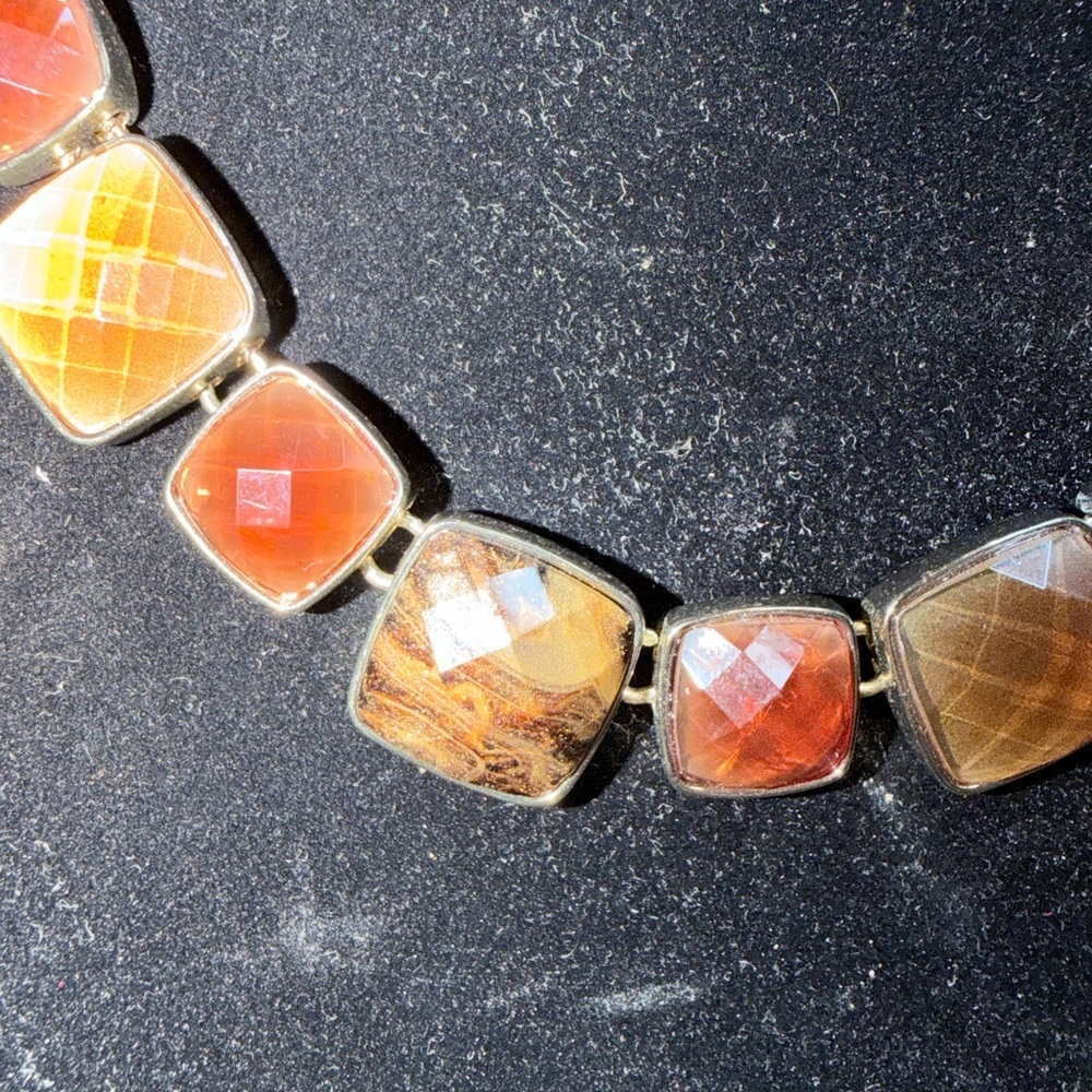 Vintage Erica Lyons Gold-Tone Brown & Amber Gemstone Necklace - Picture 3 of 7